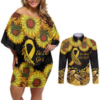 Be Bold Go Gold Aboriginal Ribbon Childhood Personalised Couples Matching Off Shoulder Short Dress and Long Sleeve Button Shirt