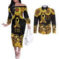 Be Bold Go Gold Aboriginal Ribbon Childhood Personalised Couples Matching Off The Shoulder Long Sleeve Dress and Long Sleeve Button Shirt