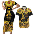 Be Bold Go Gold Aboriginal Ribbon Childhood Personalised Couples Matching Short Sleeve Bodycon Dress and Hawaiian Shirt
