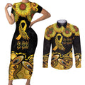 Be Bold Go Gold Aboriginal Ribbon Childhood Personalised Couples Matching Short Sleeve Bodycon Dress and Long Sleeve Button Shirt