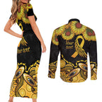 Be Bold Go Gold Aboriginal Ribbon Childhood Personalised Couples Matching Short Sleeve Bodycon Dress and Long Sleeve Button Shirt