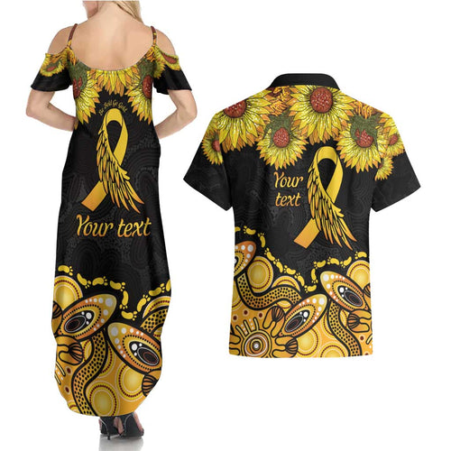 Be Bold Go Gold Aboriginal Ribbon Childhood Personalised Couples Matching Summer Maxi Dress and Hawaiian Shirt