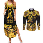Be Bold Go Gold Aboriginal Ribbon Childhood Personalised Couples Matching Summer Maxi Dress and Long Sleeve Button Shirt