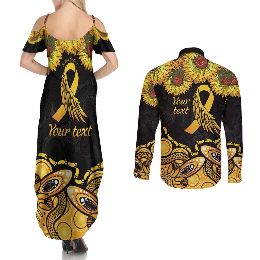 Be Bold Go Gold Aboriginal Ribbon Childhood Personalised Couples Matching Summer Maxi Dress and Long Sleeve Button Shirt