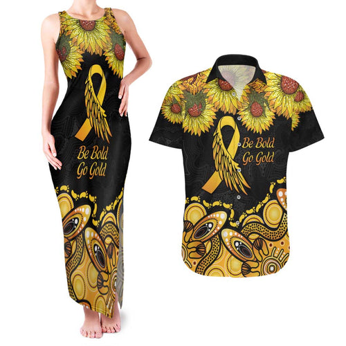 Be Bold Go Gold Aboriginal Ribbon Childhood Personalised Couples Matching Tank Maxi Dress and Hawaiian Shirt