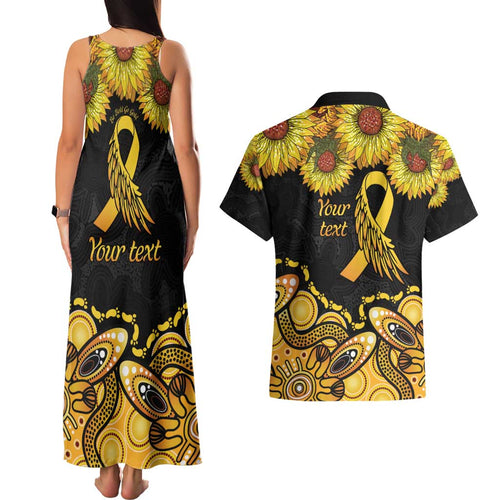Be Bold Go Gold Aboriginal Ribbon Childhood Personalised Couples Matching Tank Maxi Dress and Hawaiian Shirt