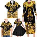 Be Bold Go Gold Aboriginal Ribbon Childhood Personalised Family Matching Long Sleeve Bodycon Dress and Hawaiian Shirt