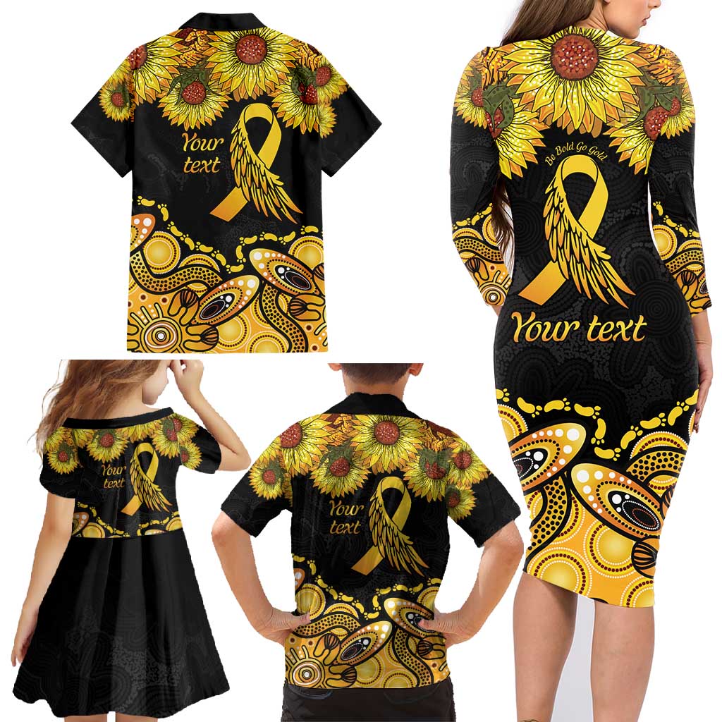 Be Bold Go Gold Aboriginal Ribbon Childhood Personalised Family Matching Long Sleeve Bodycon Dress and Hawaiian Shirt