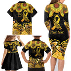 Be Bold Go Gold Aboriginal Ribbon Childhood Personalised Family Matching Long Sleeve Bodycon Dress and Hawaiian Shirt