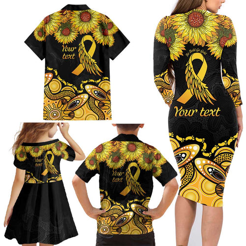 Be Bold Go Gold Aboriginal Ribbon Childhood Personalised Family Matching Long Sleeve Bodycon Dress and Hawaiian Shirt