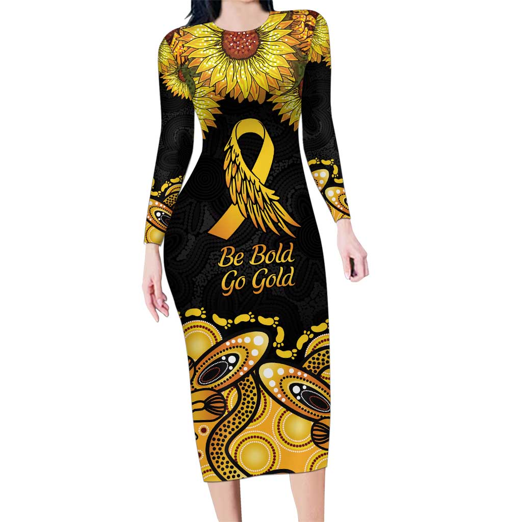 Be Bold Go Gold Aboriginal Ribbon Childhood Personalised Family Matching Long Sleeve Bodycon Dress and Hawaiian Shirt