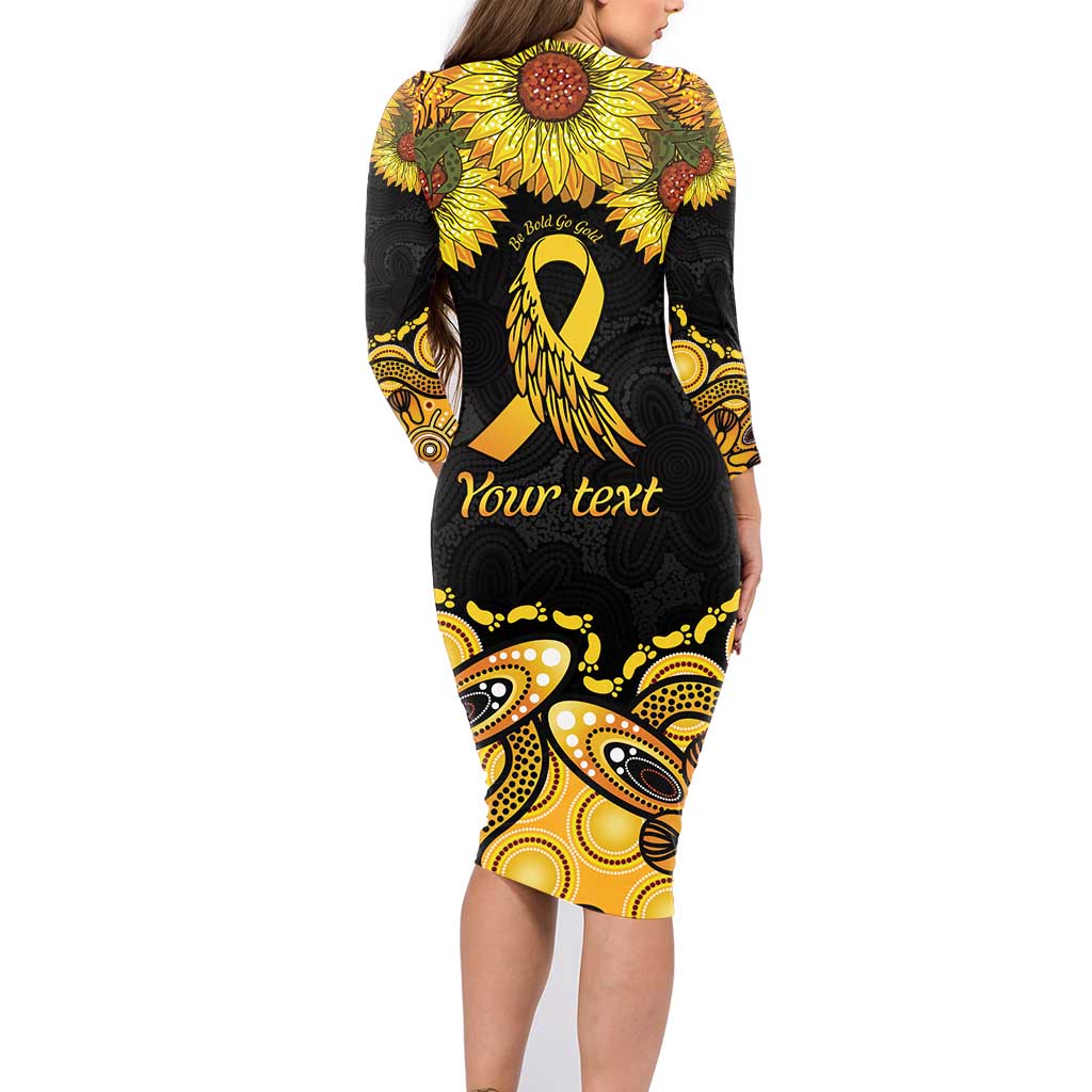 Be Bold Go Gold Aboriginal Ribbon Childhood Personalised Family Matching Long Sleeve Bodycon Dress and Hawaiian Shirt