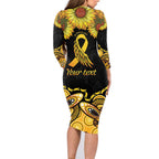 Be Bold Go Gold Aboriginal Ribbon Childhood Personalised Family Matching Long Sleeve Bodycon Dress and Hawaiian Shirt