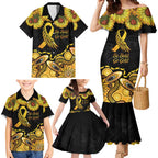 Be Bold Go Gold Aboriginal Ribbon Childhood Personalised Family Matching Mermaid Dress and Hawaiian Shirt