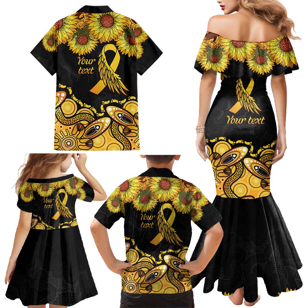 Be Bold Go Gold Aboriginal Ribbon Childhood Personalised Family Matching Mermaid Dress and Hawaiian Shirt