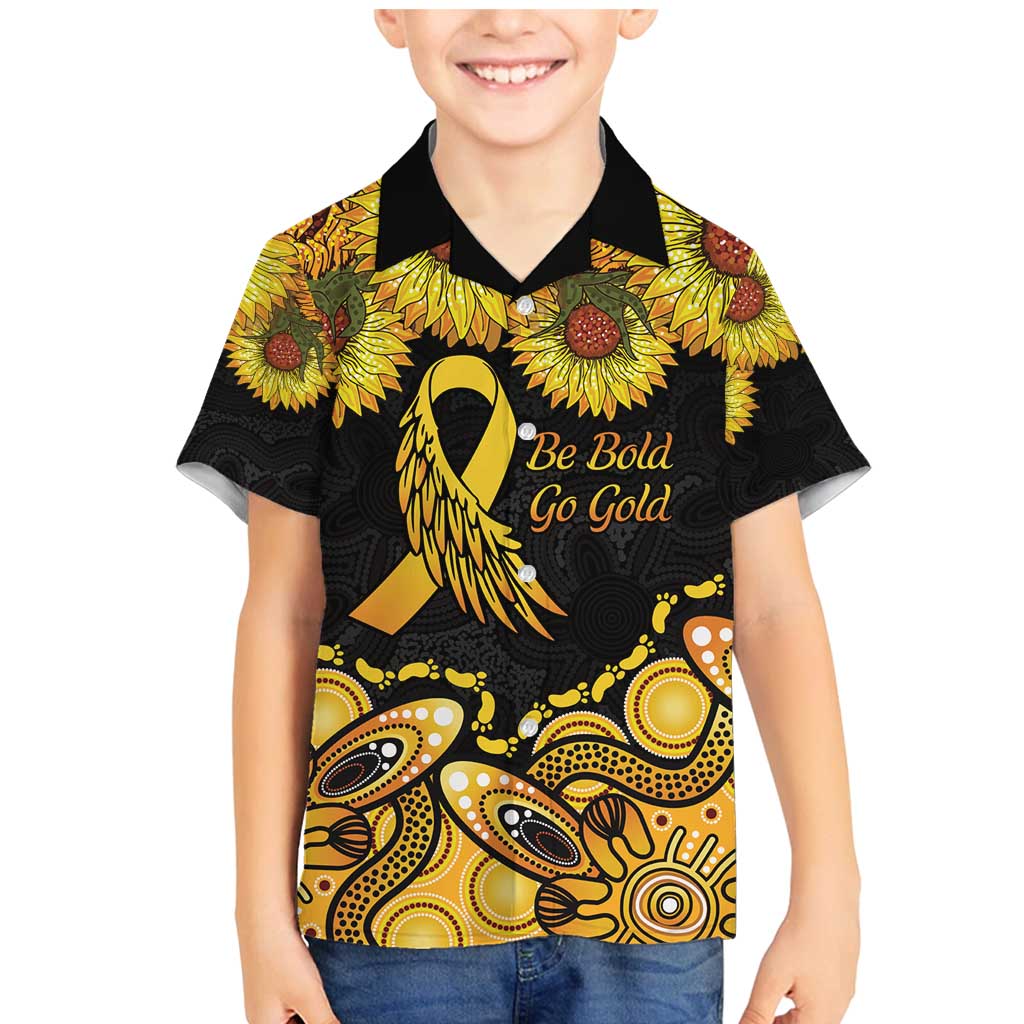 Be Bold Go Gold Aboriginal Ribbon Childhood Personalised Family Matching Mermaid Dress and Hawaiian Shirt
