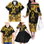 Be Bold Go Gold Aboriginal Ribbon Childhood Personalised Family Matching Off The Shoulder Long Sleeve Dress and Hawaiian Shirt