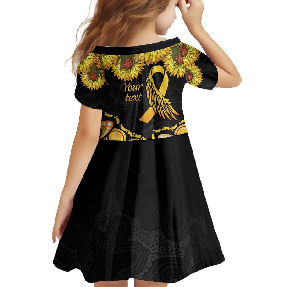 Be Bold Go Gold Aboriginal Ribbon Childhood Personalised Family Matching Off The Shoulder Long Sleeve Dress and Hawaiian Shirt