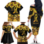 Be Bold Go Gold Aboriginal Ribbon Childhood Personalised Family Matching Off The Shoulder Long Sleeve Dress and Hawaiian Shirt