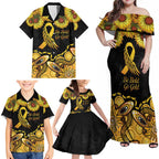 Be Bold Go Gold Aboriginal Ribbon Childhood Personalised Family Matching Off Shoulder Maxi Dress and Hawaiian Shirt