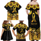 Be Bold Go Gold Aboriginal Ribbon Childhood Personalised Family Matching Off Shoulder Maxi Dress and Hawaiian Shirt