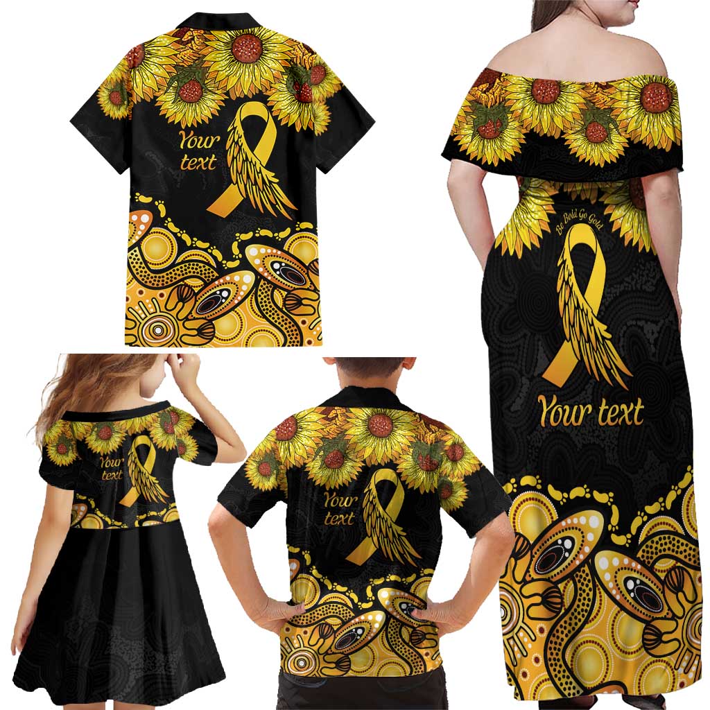Be Bold Go Gold Aboriginal Ribbon Childhood Personalised Family Matching Off Shoulder Maxi Dress and Hawaiian Shirt