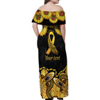 Be Bold Go Gold Aboriginal Ribbon Childhood Personalised Family Matching Off Shoulder Maxi Dress and Hawaiian Shirt