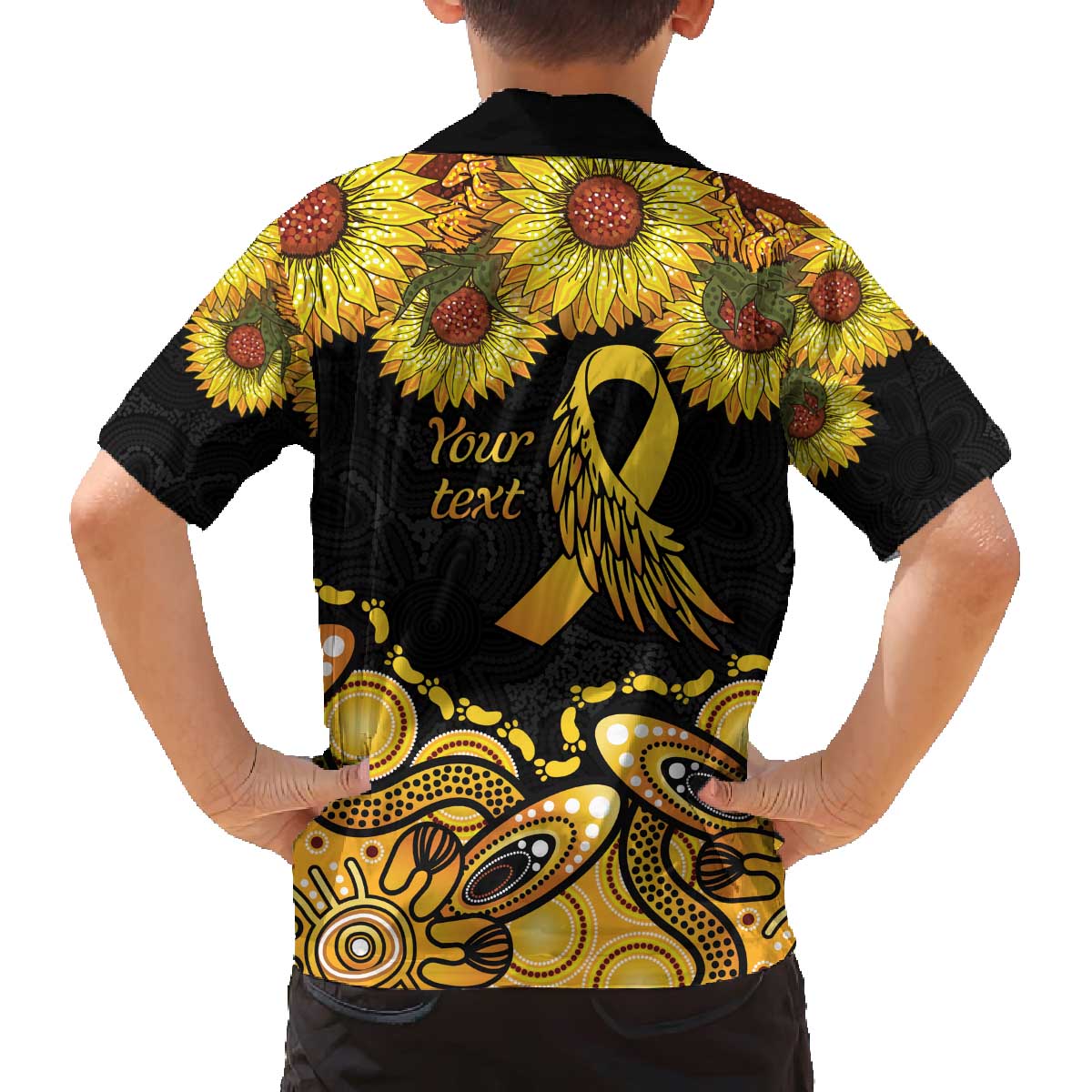 Be Bold Go Gold Aboriginal Ribbon Childhood Personalised Family Matching Puletasi and Hawaiian Shirt