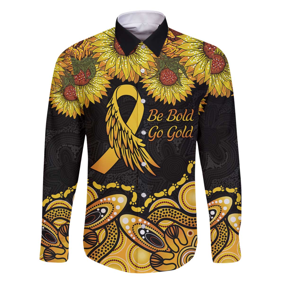 Be Bold Go Gold Aboriginal Ribbon Childhood Personalised Family Matching Puletasi and Hawaiian Shirt