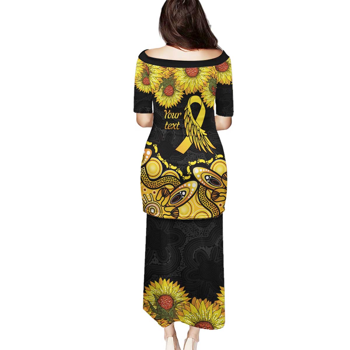 Be Bold Go Gold Aboriginal Ribbon Childhood Personalised Family Matching Puletasi and Hawaiian Shirt
