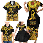 Be Bold Go Gold Aboriginal Ribbon Childhood Personalised Family Matching Short Sleeve Bodycon Dress and Hawaiian Shirt
