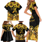 Be Bold Go Gold Aboriginal Ribbon Childhood Personalised Family Matching Short Sleeve Bodycon Dress and Hawaiian Shirt