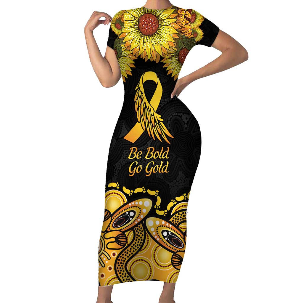 Be Bold Go Gold Aboriginal Ribbon Childhood Personalised Family Matching Short Sleeve Bodycon Dress and Hawaiian Shirt