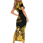 Be Bold Go Gold Aboriginal Ribbon Childhood Personalised Family Matching Short Sleeve Bodycon Dress and Hawaiian Shirt