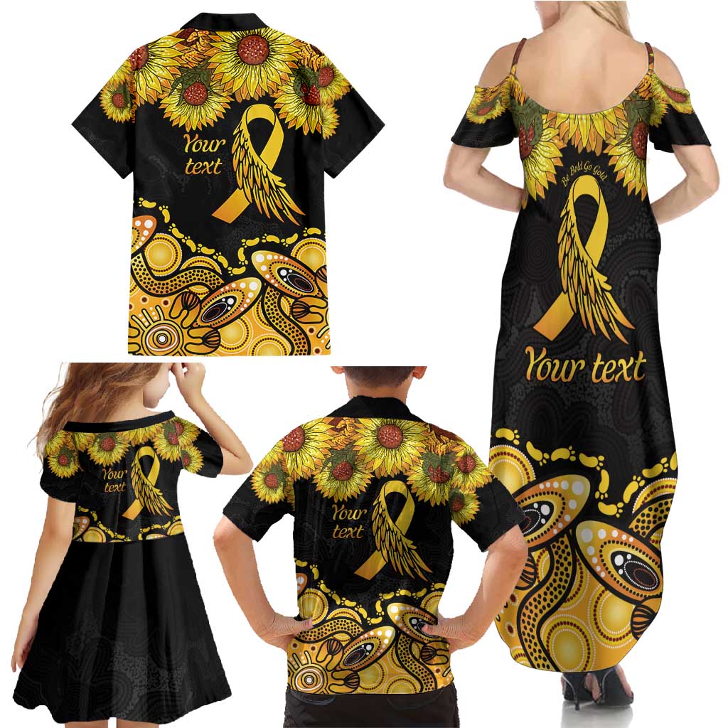 Be Bold Go Gold Aboriginal Ribbon Childhood Personalised Family Matching Summer Maxi Dress and Hawaiian Shirt