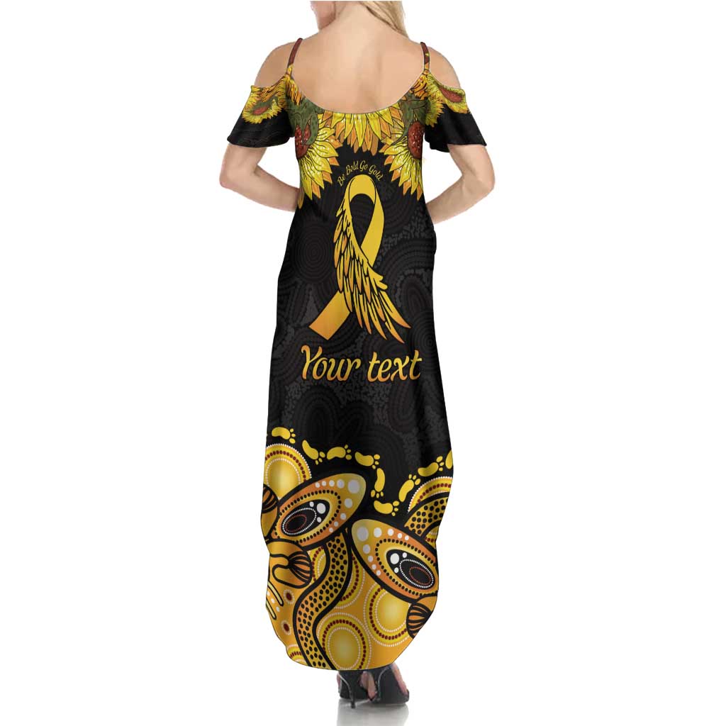 Be Bold Go Gold Aboriginal Ribbon Childhood Personalised Family Matching Summer Maxi Dress and Hawaiian Shirt