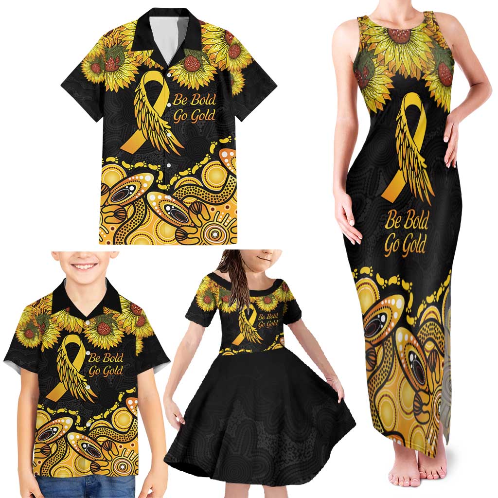Be Bold Go Gold Aboriginal Ribbon Childhood Personalised Family Matching Tank Maxi Dress and Hawaiian Shirt