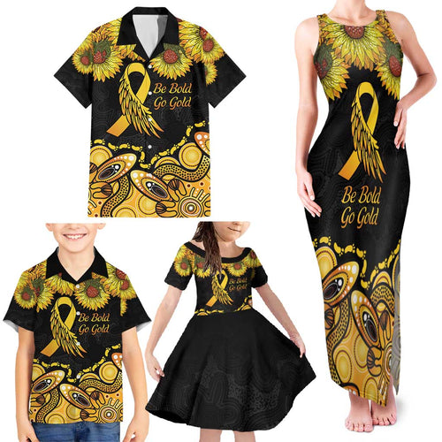 Be Bold Go Gold Aboriginal Ribbon Childhood Personalised Family Matching Tank Maxi Dress and Hawaiian Shirt