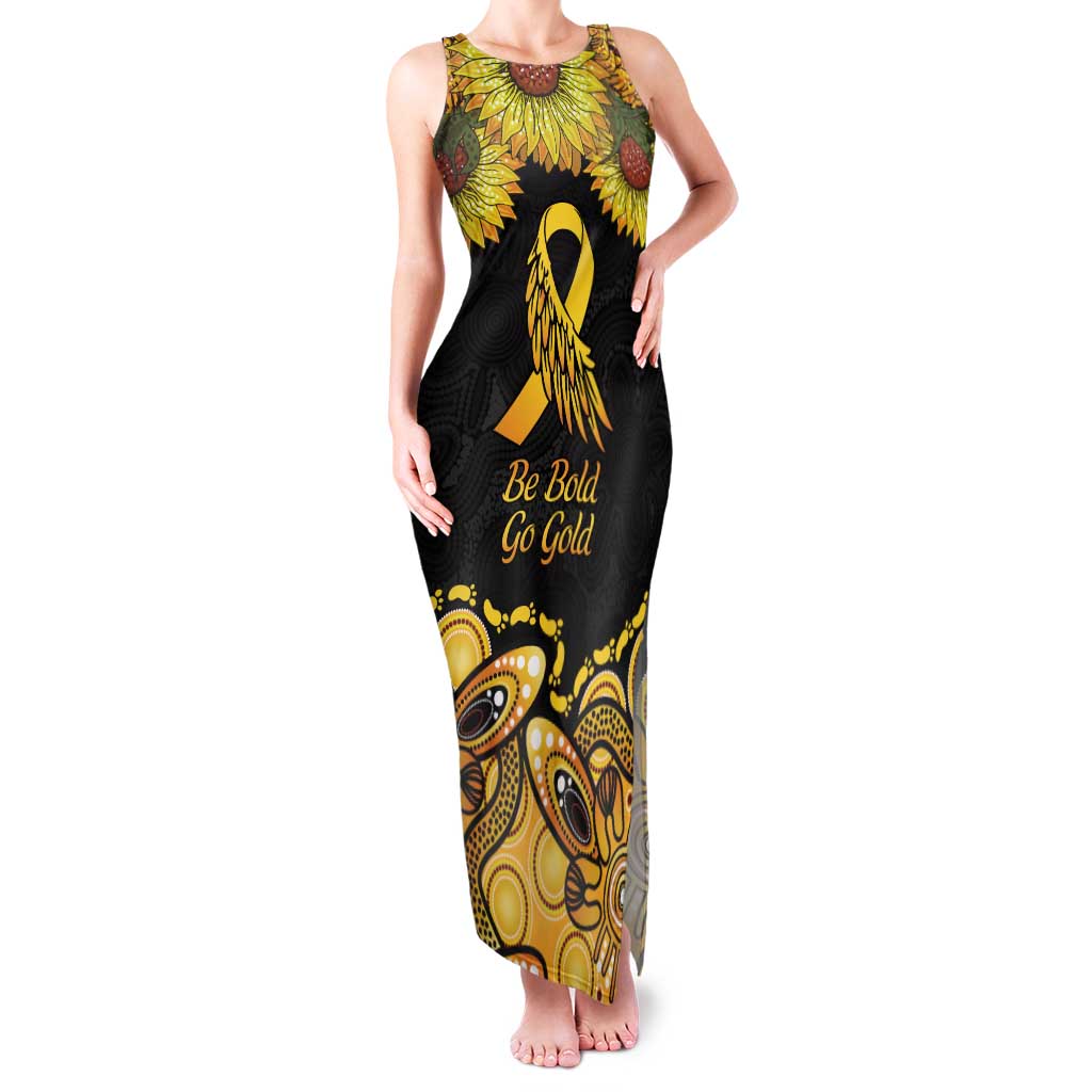 Be Bold Go Gold Aboriginal Ribbon Childhood Personalised Family Matching Tank Maxi Dress and Hawaiian Shirt