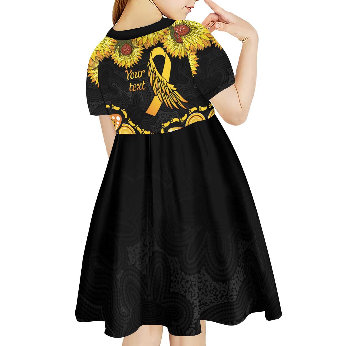 Be Bold Go Gold Aboriginal Ribbon Childhood Personalised Kid Short Sleeve Dress