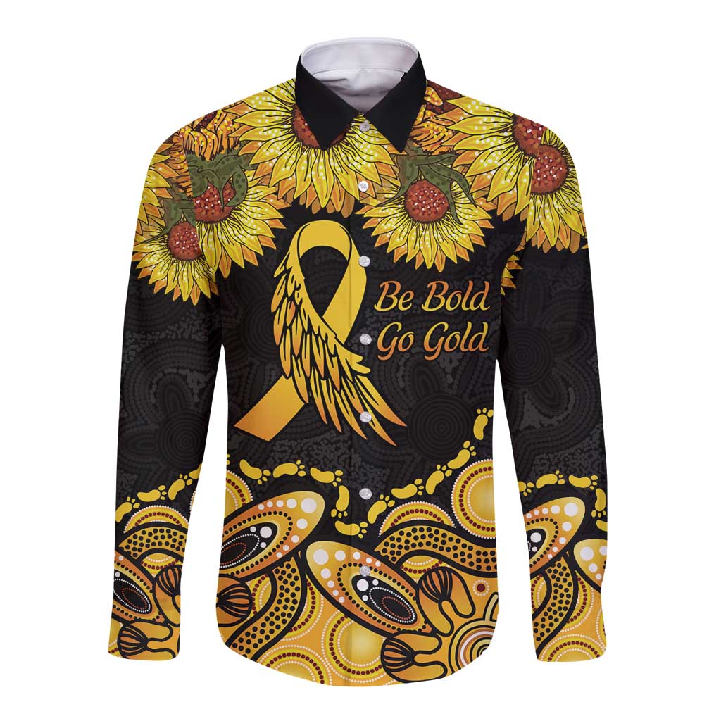 Be Bold Go Gold Aboriginal Ribbon Childhood Personalised Long Sleeve Button Shirt