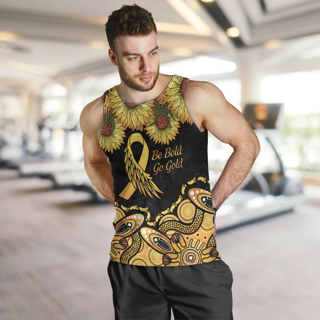 Be Bold Go Gold Aboriginal Ribbon Childhood Personalised Men Tank Top