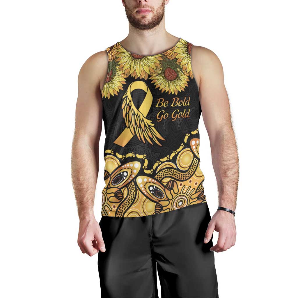 Be Bold Go Gold Aboriginal Ribbon Childhood Personalised Men Tank Top