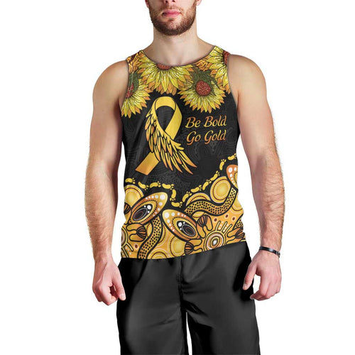 Be Bold Go Gold Aboriginal Ribbon Childhood Personalised Men Tank Top
