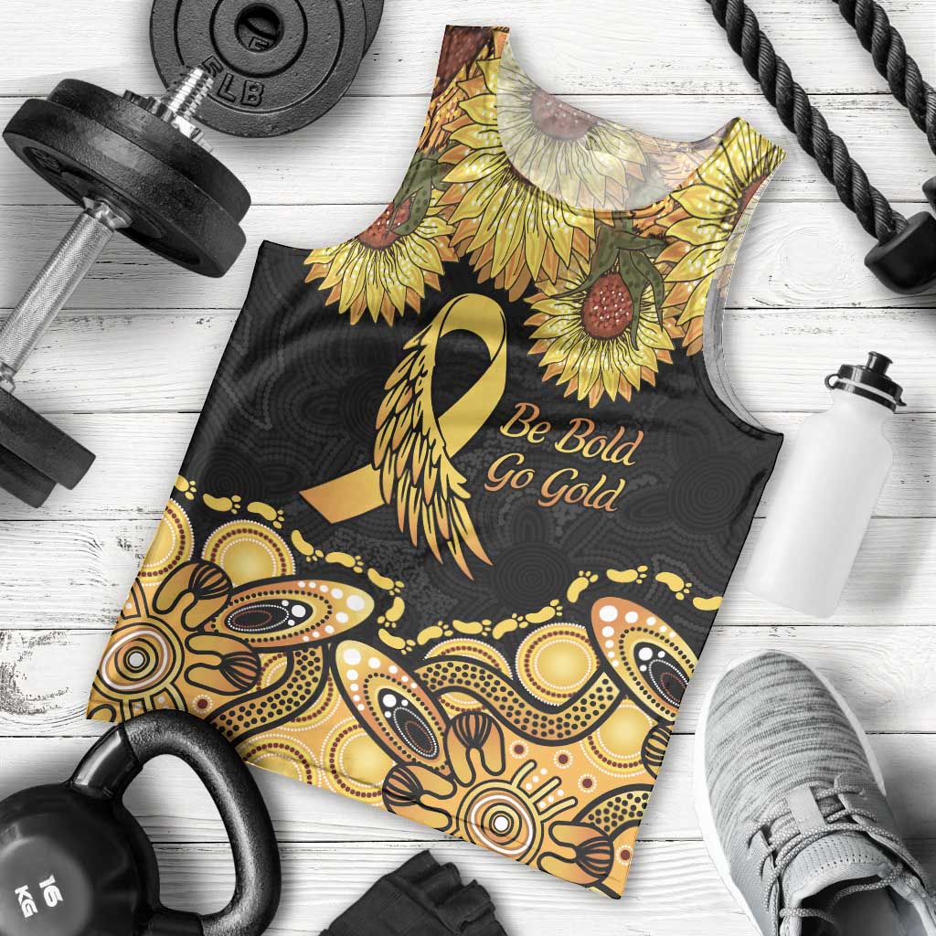 Be Bold Go Gold Aboriginal Ribbon Childhood Personalised Men Tank Top