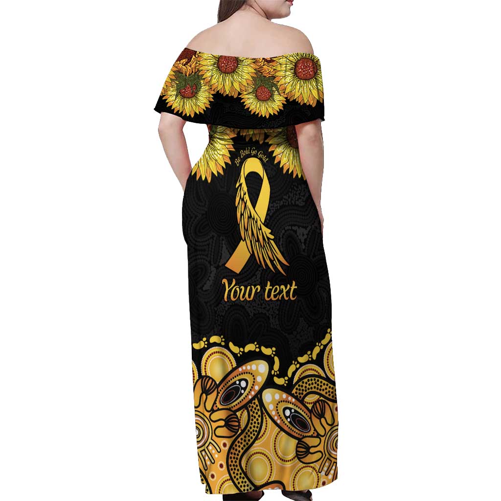 Be Bold Go Gold Aboriginal Ribbon Childhood Personalised Off Shoulder Maxi Dress