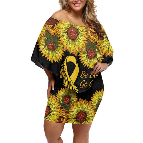 Be Bold Go Gold Aboriginal Ribbon Childhood Personalised Off Shoulder Short Dress