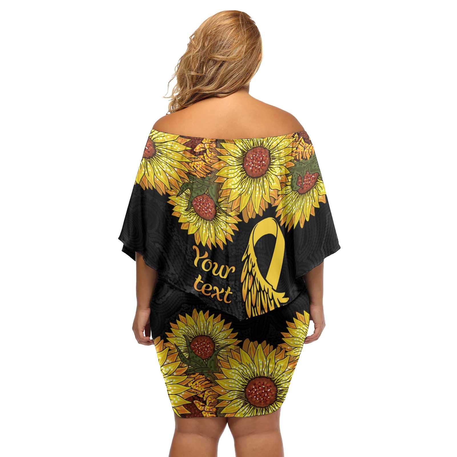 Be Bold Go Gold Aboriginal Ribbon Childhood Personalised Off Shoulder Short Dress