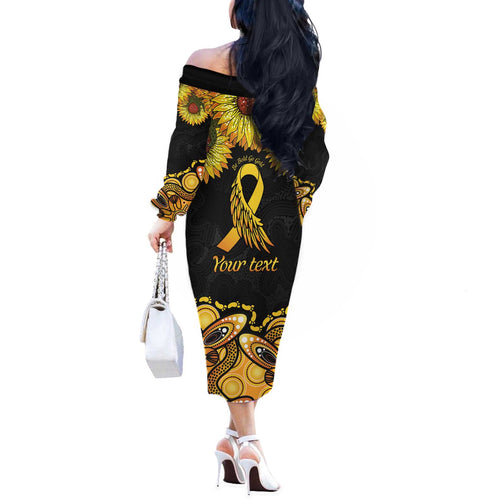 Be Bold Go Gold Aboriginal Ribbon Childhood Personalised Off The Shoulder Long Sleeve Dress