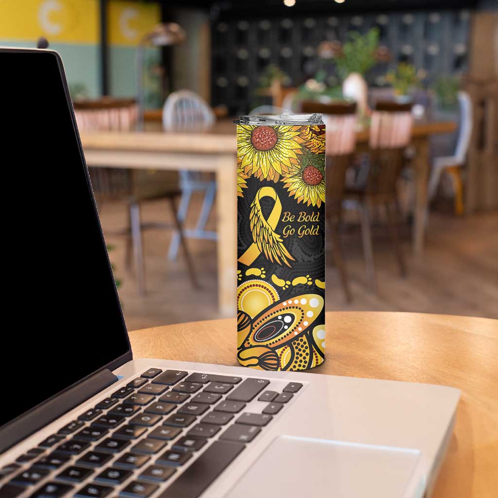 Be Bold Go Gold Aboriginal Ribbon Childhood Personalised Skinny Tumbler